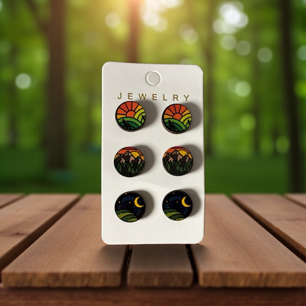 Sunset and Night Sky Stud Earrings Set